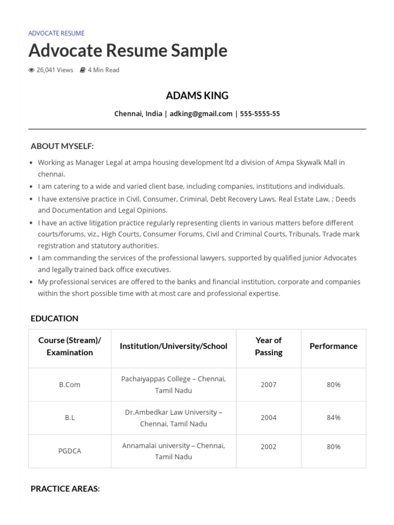 Advocate Resume Sample India | PDF | Advocate | Lawyer