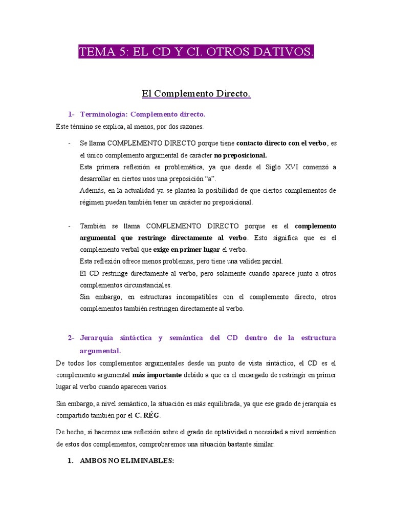 Complemento Directo e Indirecto: Análisis y Caracterización | PDF ...