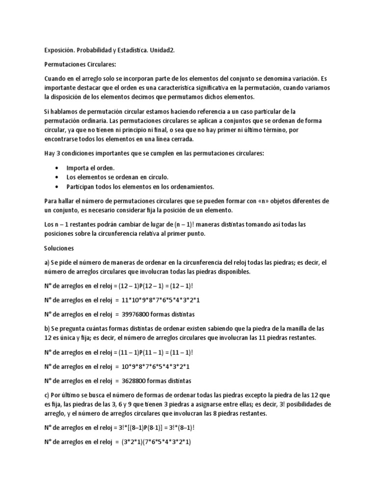 Exposición - Permutaciones Circulares y Combinaciones | PDF ...