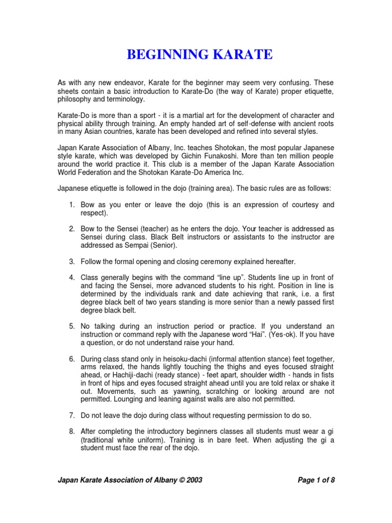 Beginning - Karate-Commands and Stances | PDF | Karate | Shotokan