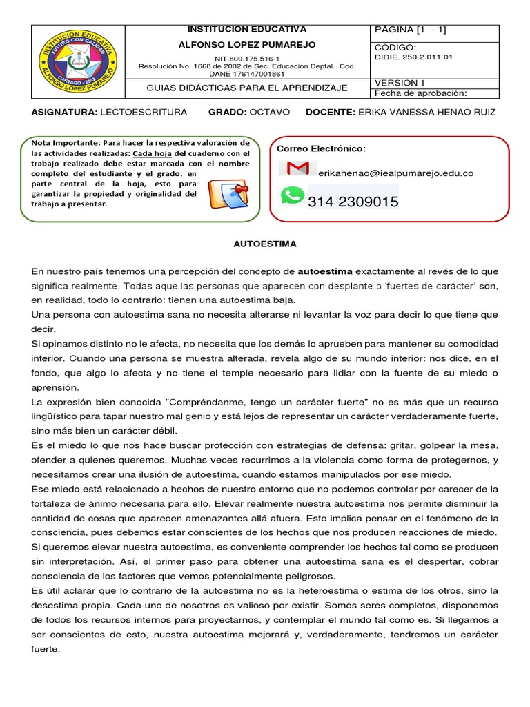 Autoestima y su comprensión en educación | PDF | Autoestima | Aprendizaje