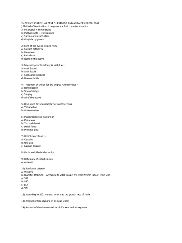 FMGE MCI Mock Test Review Guide | PDF | Vitamin D | Heart