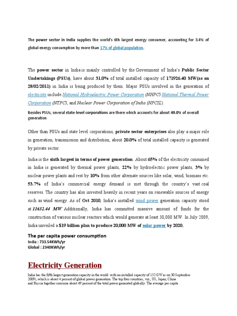 India's Power Sector Overview | PDF | Electricity Generation | Electric ...