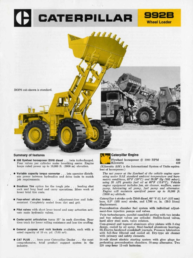 Cat 992B Wheel Loader Specs | PDF | Turbocharger | Axle