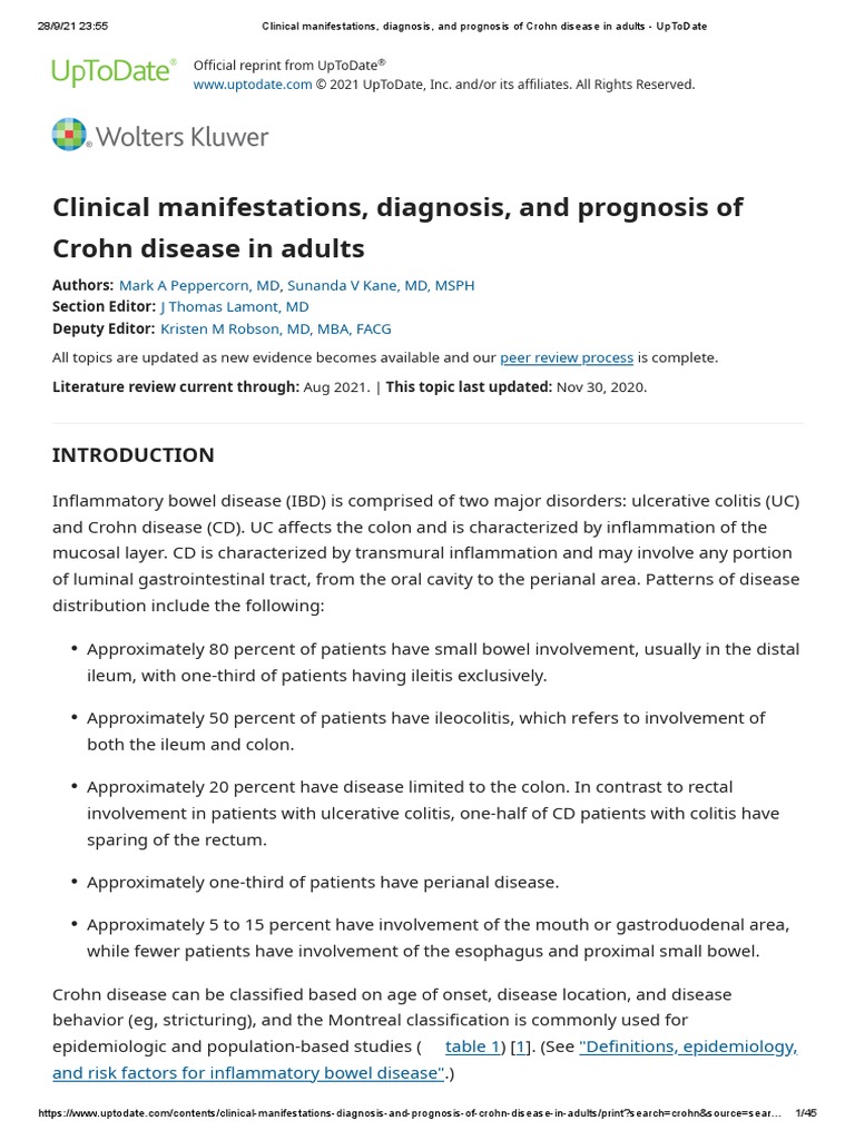 Clinical Manifestations, Diagnosis, and Prognosis of Crohn Disease in ...