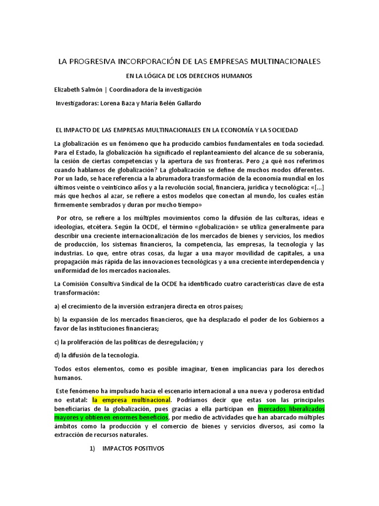 El Impacto de Las Empresas Multinacionales en La Economía y La Sociedad ...