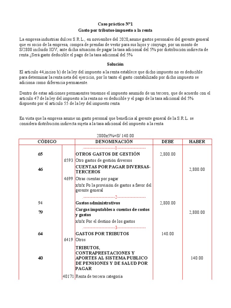 Casos Practicos Adiciones y Deducciones PDF Impuesto sobre la renta