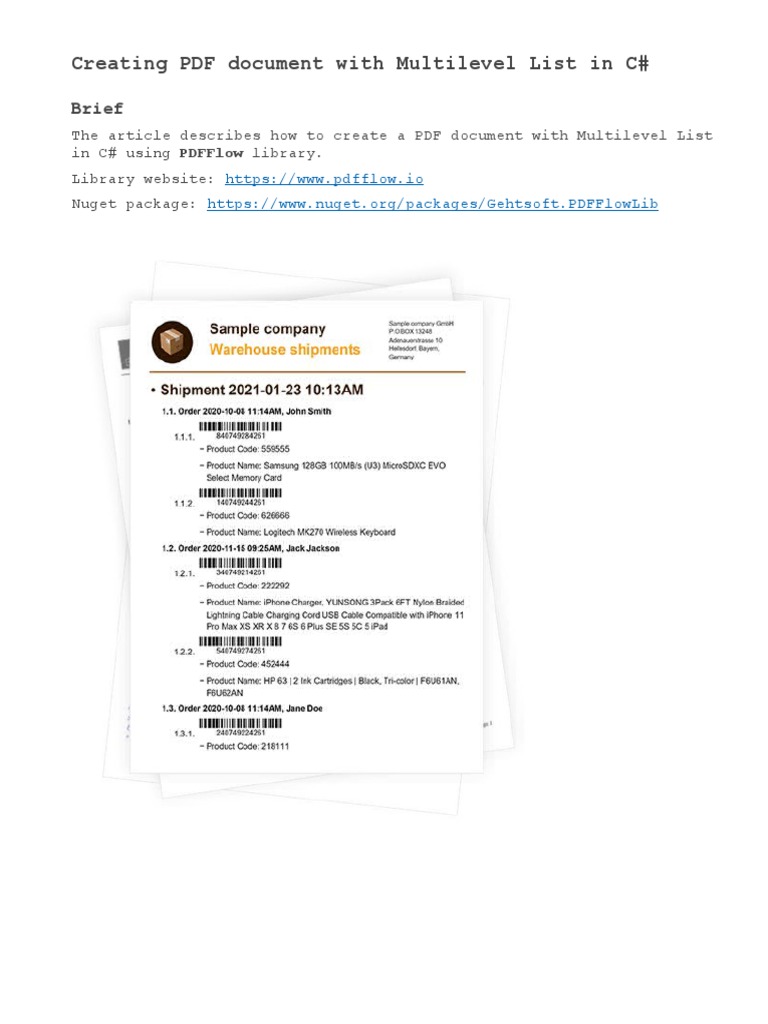 How To Create A PDF With Multilevel List in C# | PDF | C Sharp ...