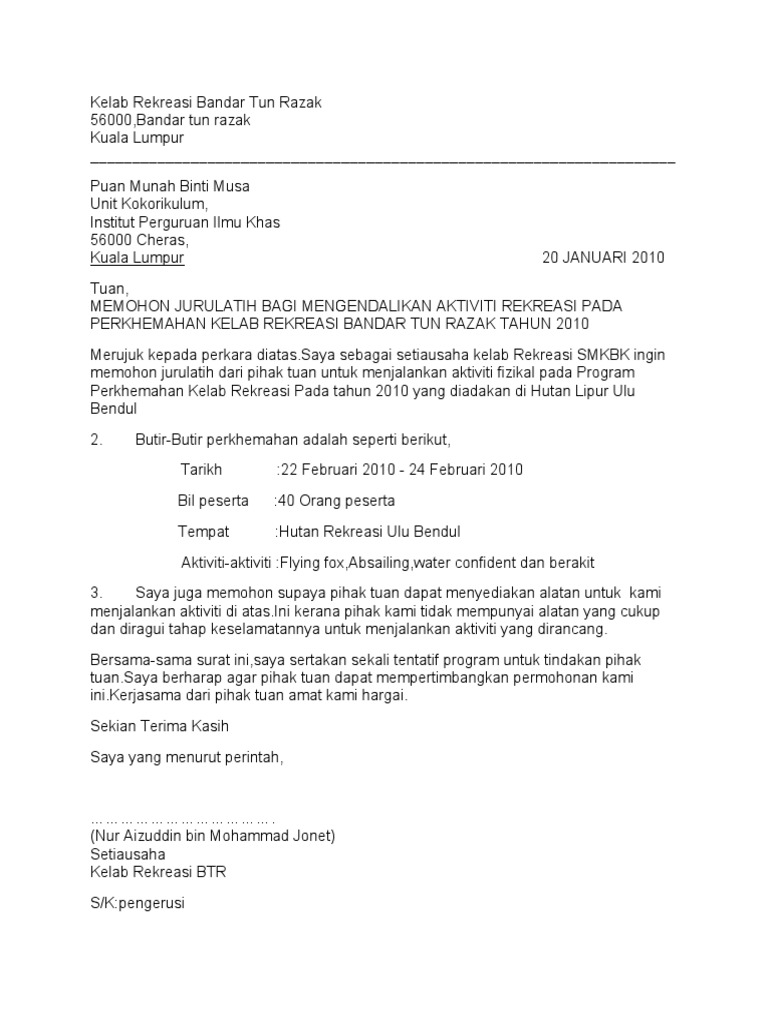 Contoh Formal Surat Kepala Syarikat