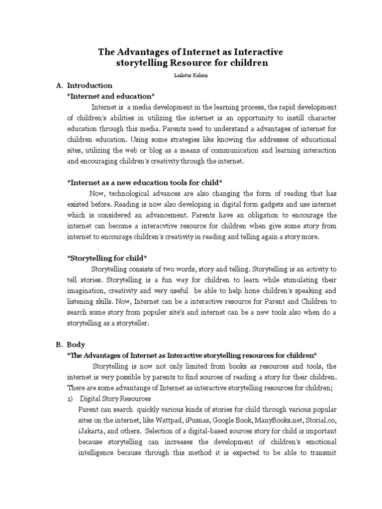 The Advantages of Internet As Interactive Storytelling Resource For ...