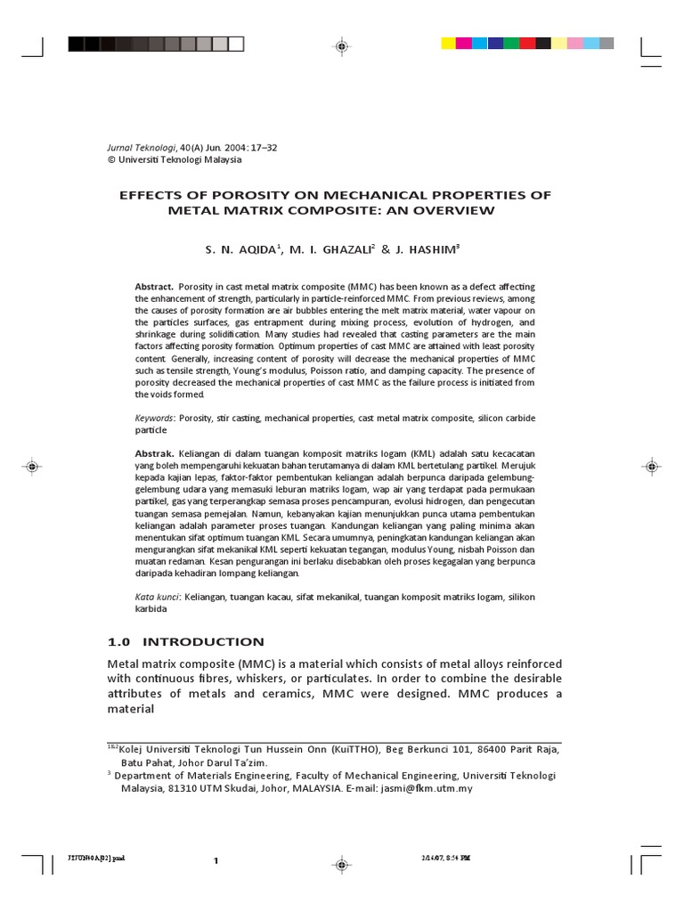 Effects of Porosity On Mechanical Properties of Metal Matrix Composite ...