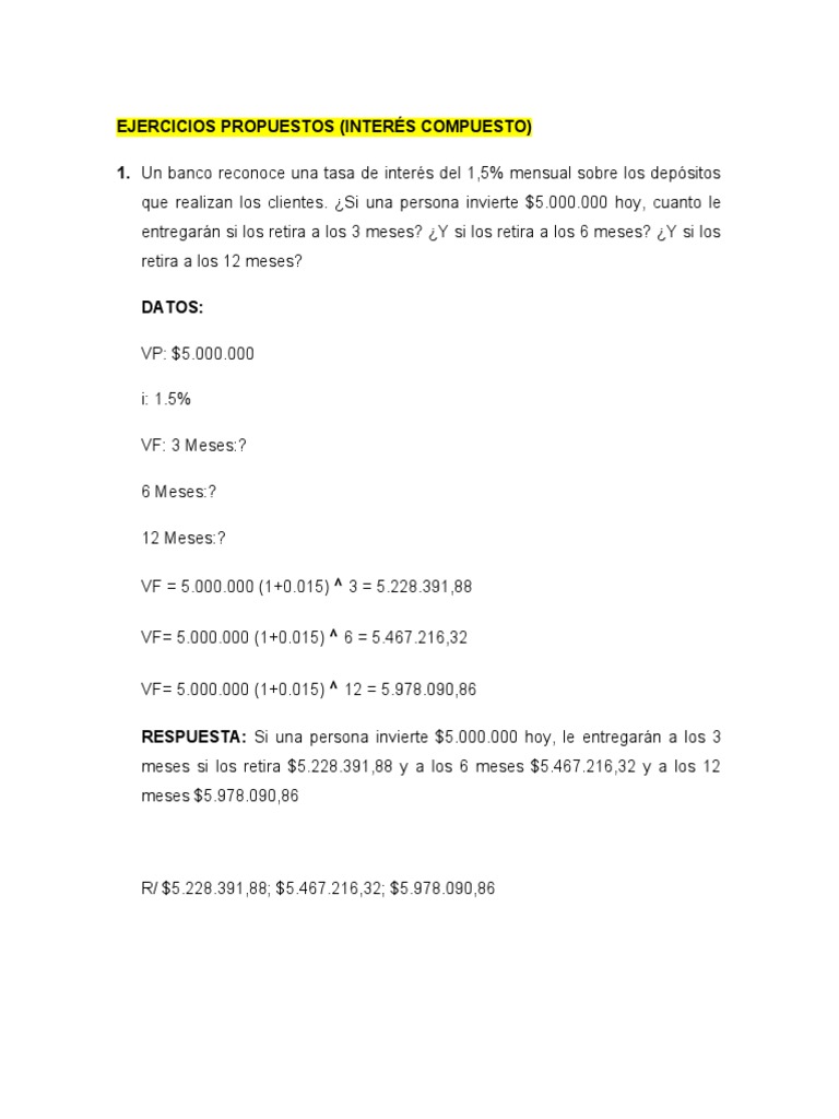 Ejercicios de Interés Compuesto y Simple | PDF | Economias | Deuda
