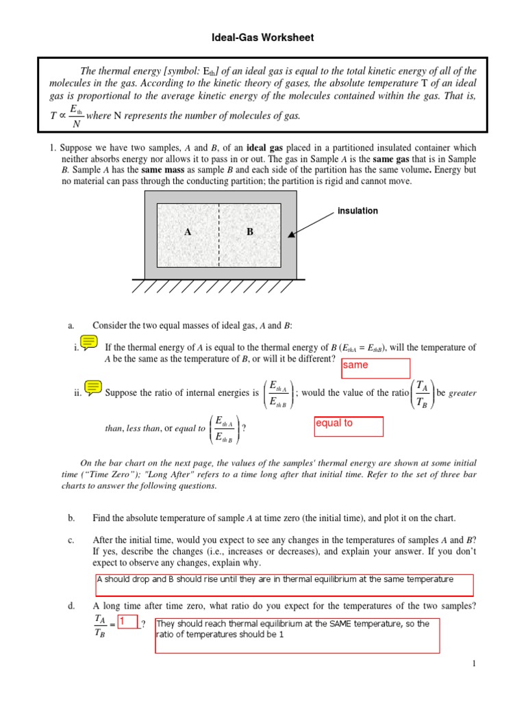 20 - Ideal Gas Worksheets KEY  PDF  Gases  Temperature For Behavior Of Gases Worksheet