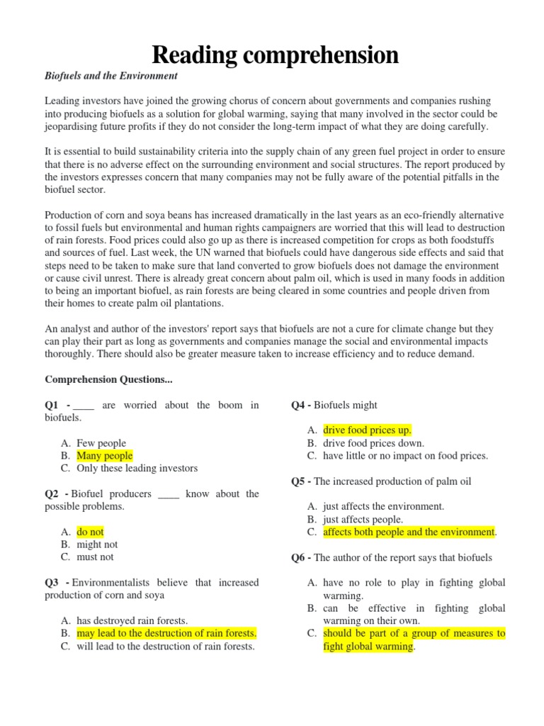 Reading Comprehension | PDF | Biofuel | Palm Oil