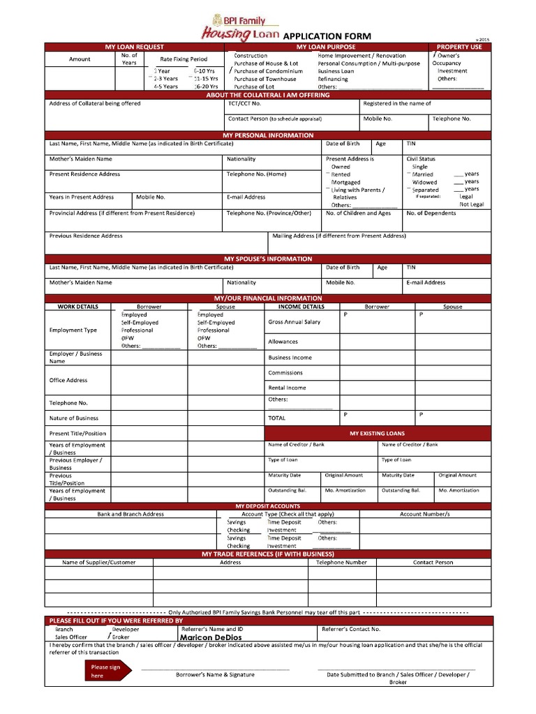 Bpi Housing Loan Form PDF
