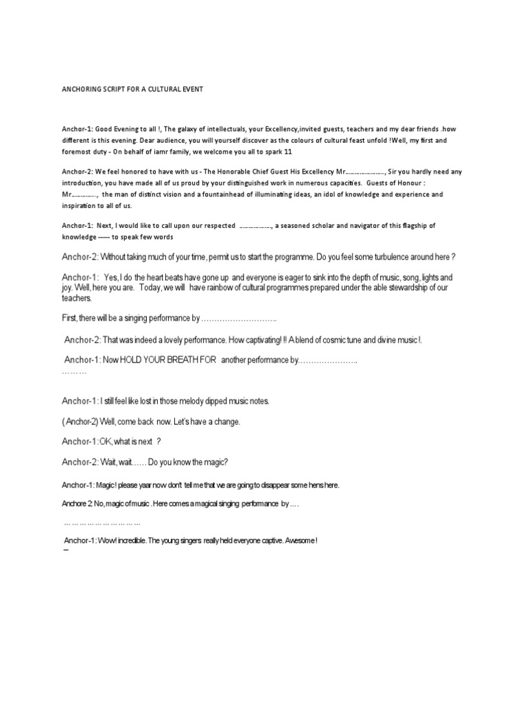 Cultural Event Anchoring Script | PDF | Foreign Language Studies | Home ...