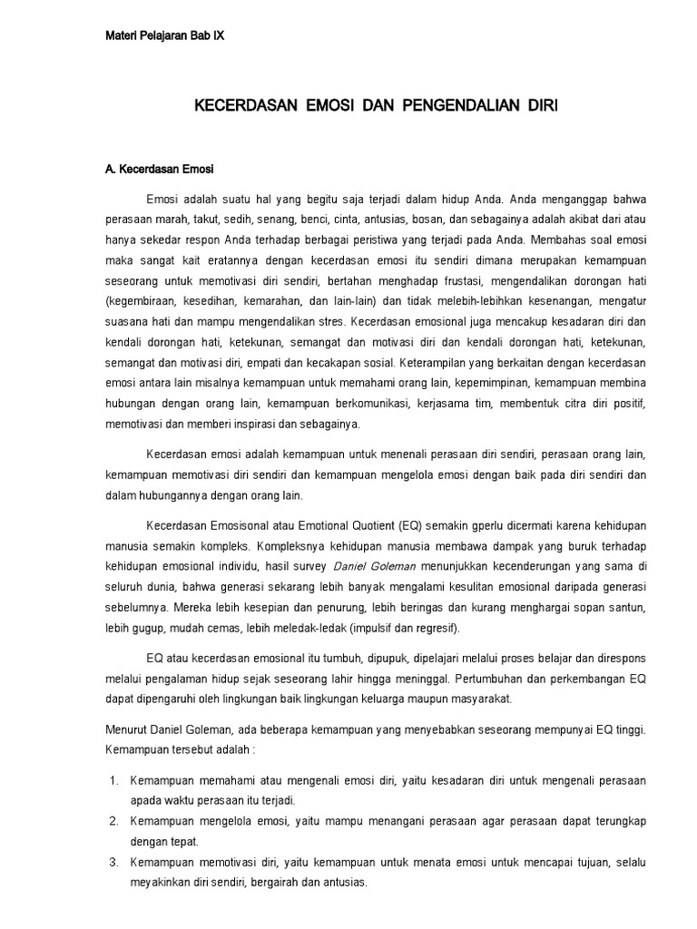 Kecerdasan Emosi dan Pengendalian Diri | PDF | Pengembangan Diri