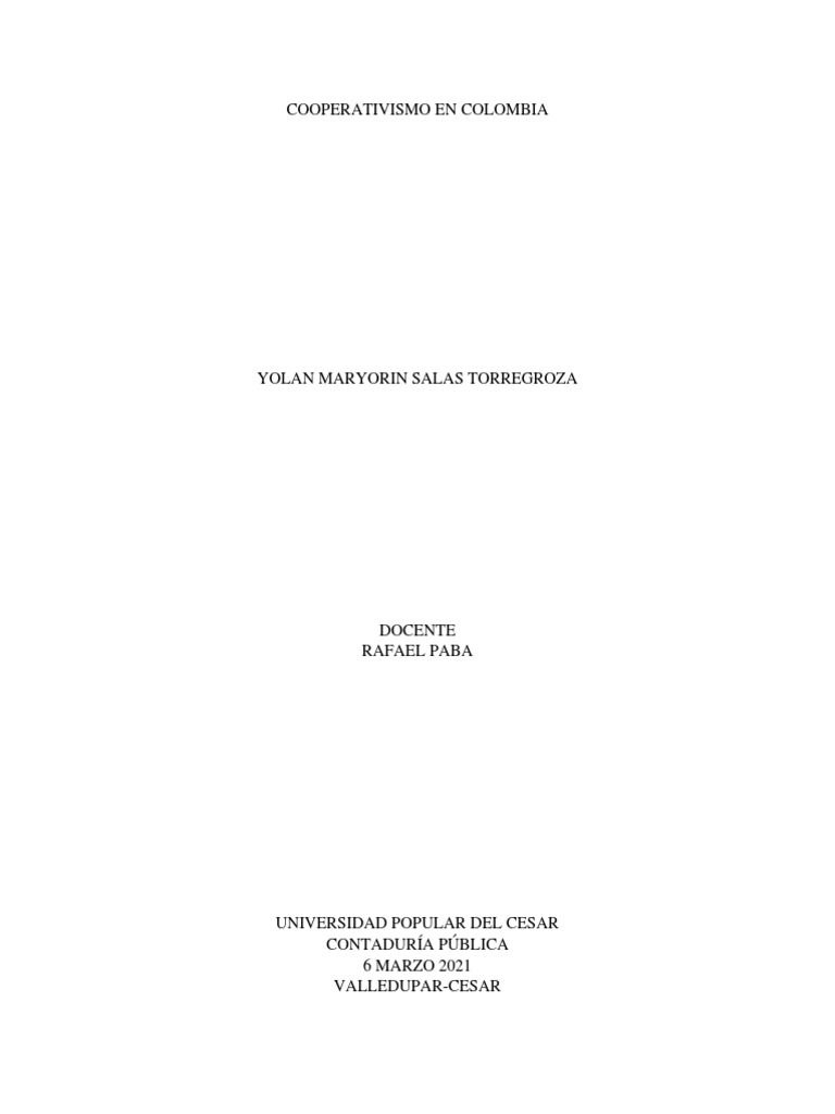 Cooperativismo en Colombia: Historia y Clases | PDF | Cooperativa ...