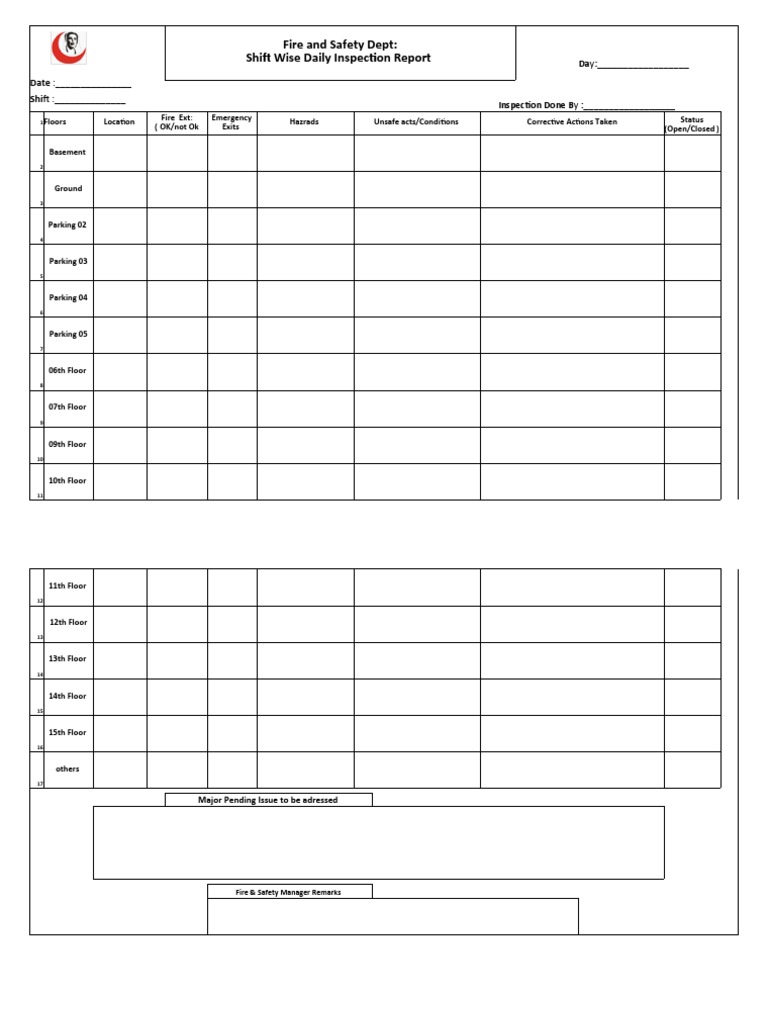 Fire and Safety Dept: Shift Wise Daily Inspection Report | PDF