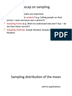 Recap On Sampling: - Large Random Random - Sampling Frame - Sampling Methods
