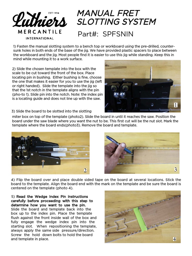 Manual Fret Slotting System: Part#: SPFSNIN | PDF | Equipment ...
