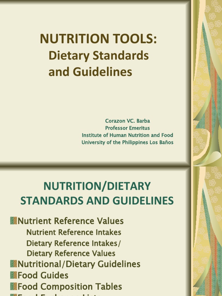 Nutrition Tools Dietary Standards and Guidelines PDF Nutrients