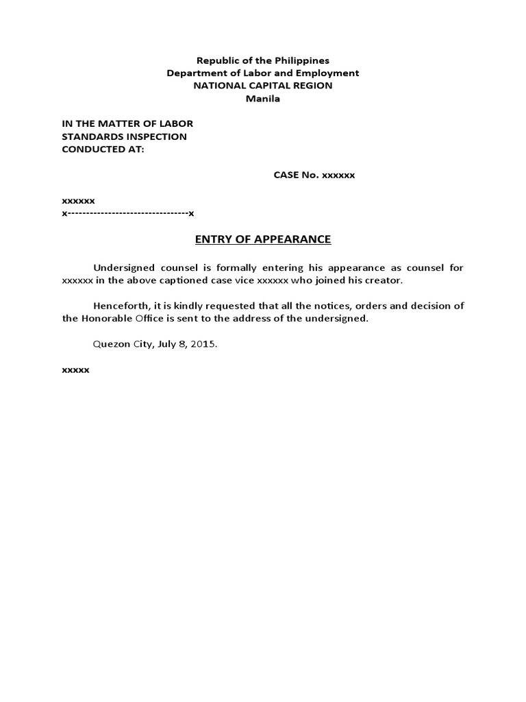 Entry of Appearance for Labor Case | PDF | Finance & Money Management