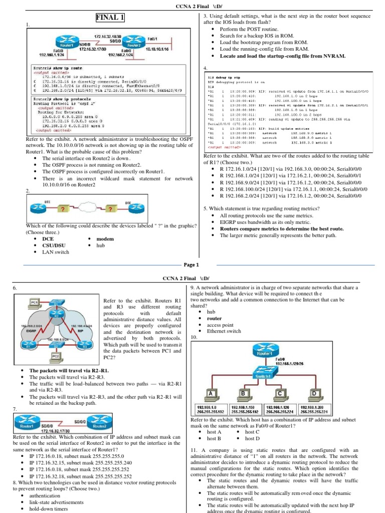 Ccna 2 Final | PDF | Router (Computing) | Routing