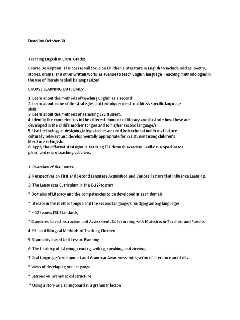 Teaching English in Elementary Grades | PDF | English As A Second Or ...