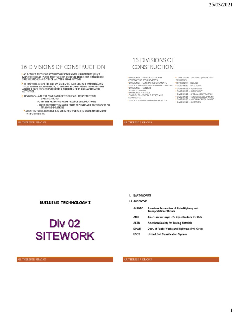 Overview of 16 Construction Divisions | PDF | Road Surface | Building ...