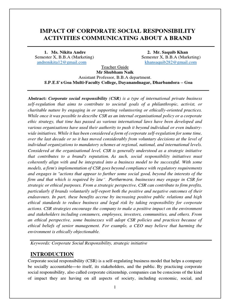 CSR's Impact on Brand Communication | PDF | Corporate Social ...