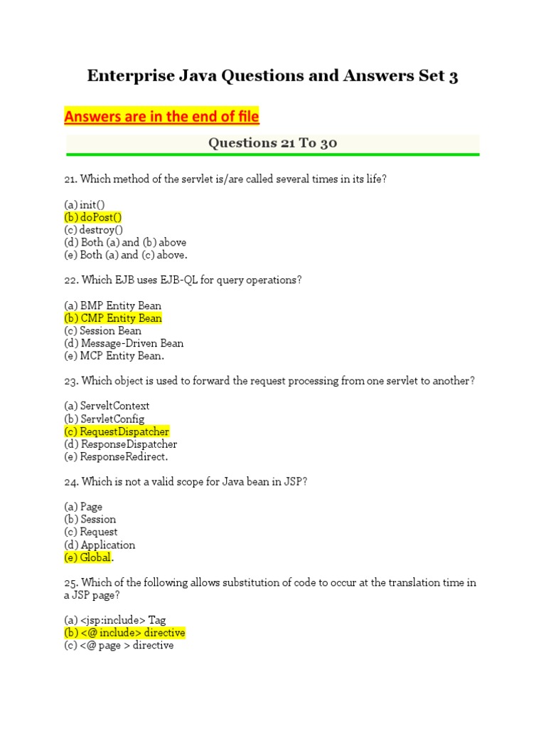 Answers Are in The End of File: Enterprise Java Questions and Answers ...