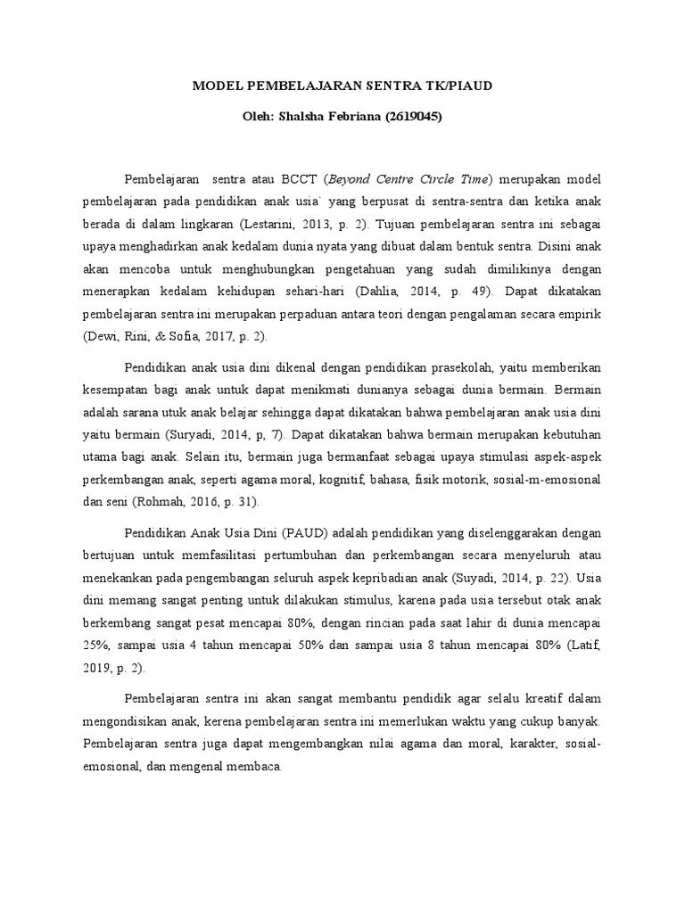 Model Pembelajaran Sentra Pada Pendidikan Anak Usia Dini Pdf