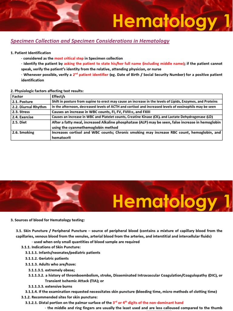 Hematology Specimen Collection Guidelines | PDF | Coagulation | Platelet