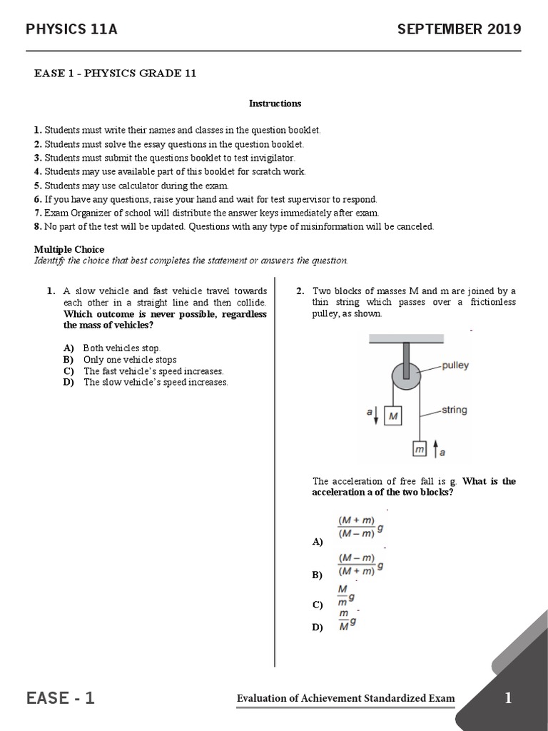 Grade 11 Physics Exam Questions | PDF | Force | Weight