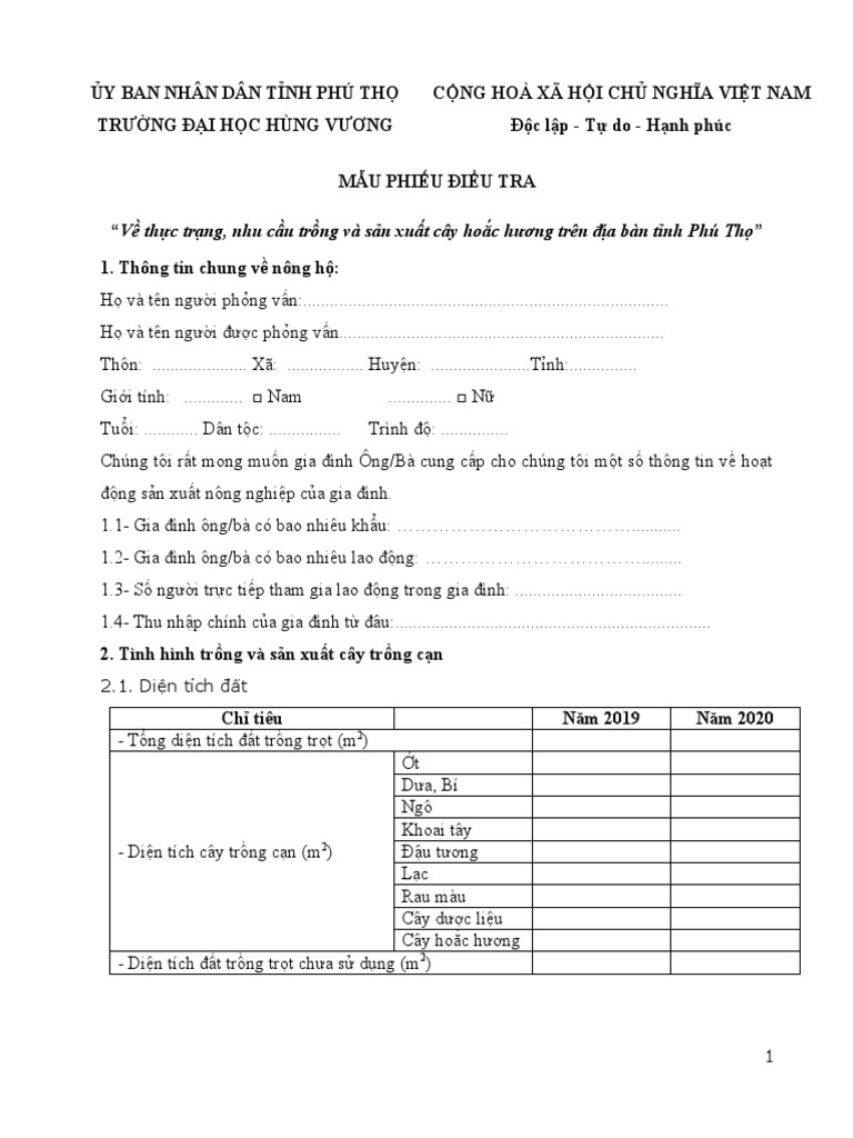 Phieu Dieu Tra Trong Hoac Huong 22.05 | PDF