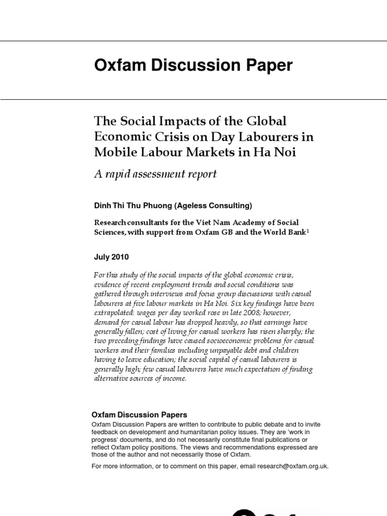 The Social Impacts of The Global Economic Crisis On Day Labourers in ...