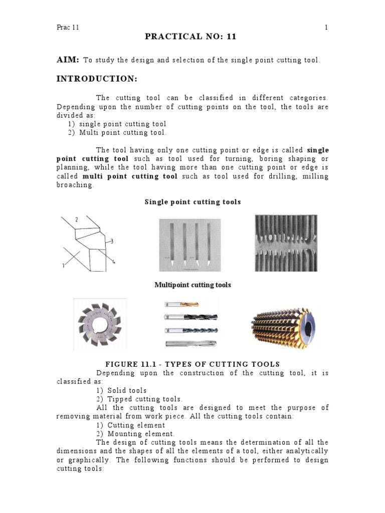 Design and Selection of Single and Multipoint Cutting Tool