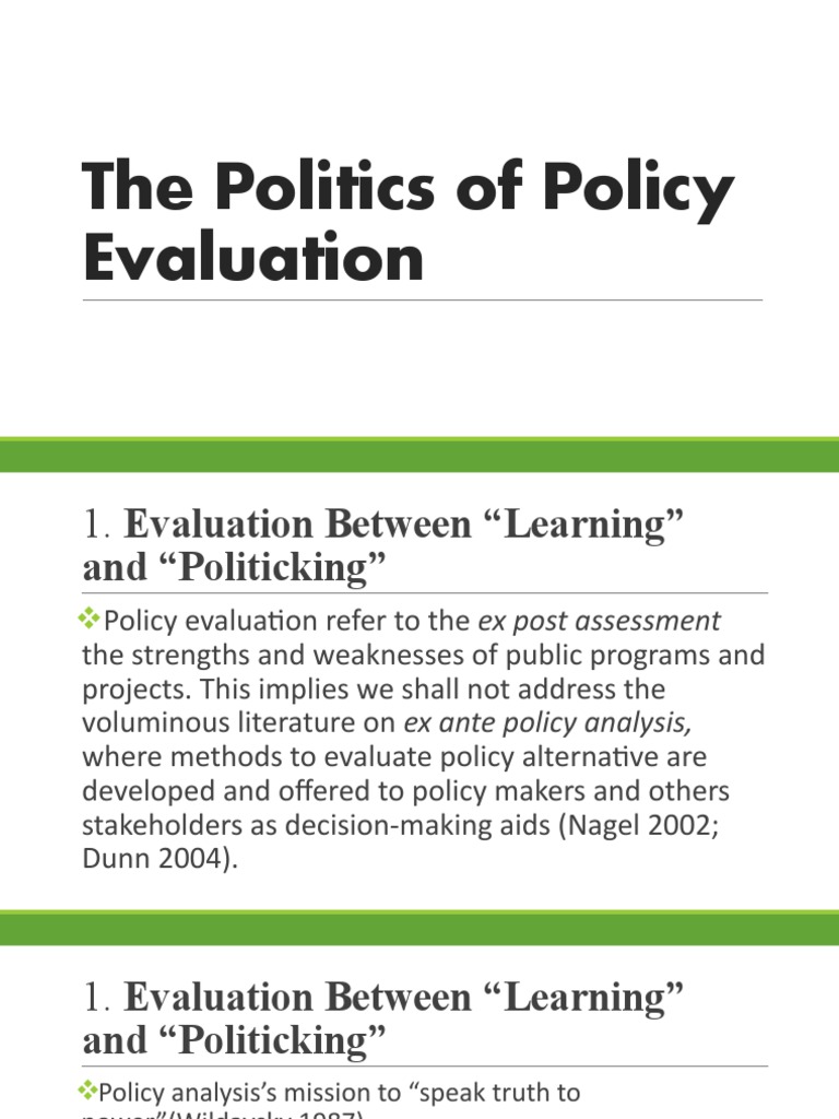 The Politics of Policy Evaluation | PDF | Evaluation | Policy