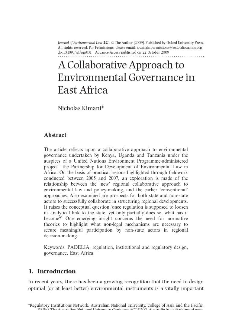 A Collaborative Approach To Environmental Governance in East Africa ...