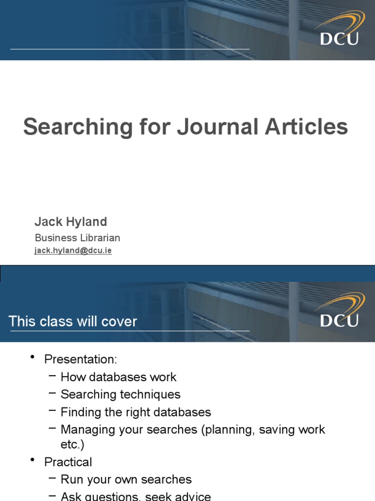 Searching For Journal Articles: Jack Hyland | PDF | Databases | Citation