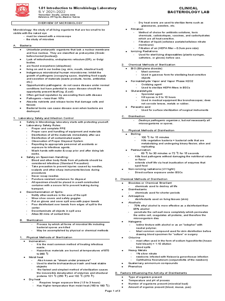 Bacteriology Lab Safety and Practices | PDF | Sterilization ...