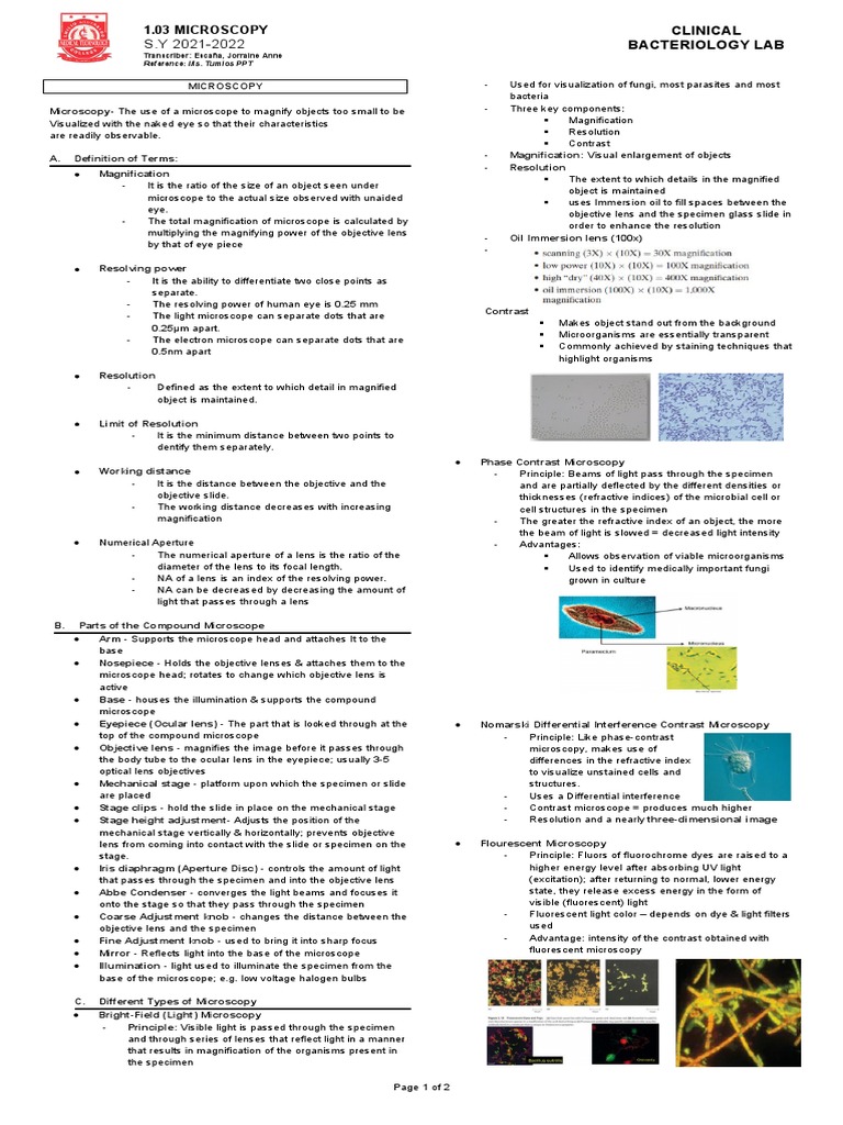 Bacteriology Lab 3 - Micros | PDF | Microscopy | Microscope