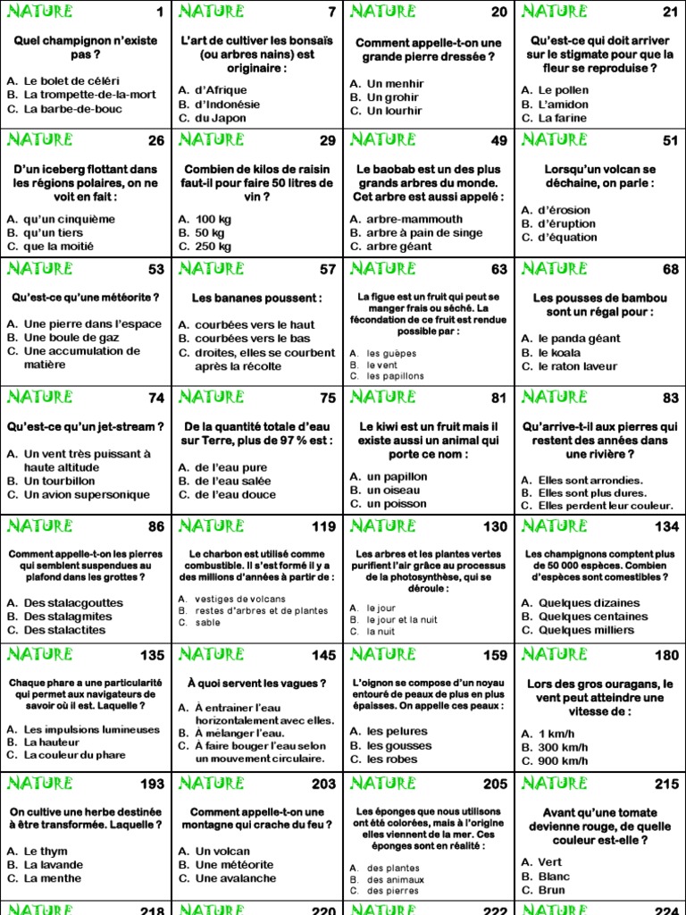Quiz Nature Questions et Réponses Fascinantes PDF Terre Océan — free download