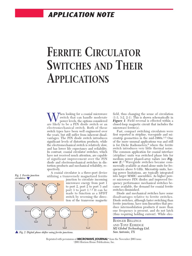 Ferrite Circulator Switches PDF Microwave Switch