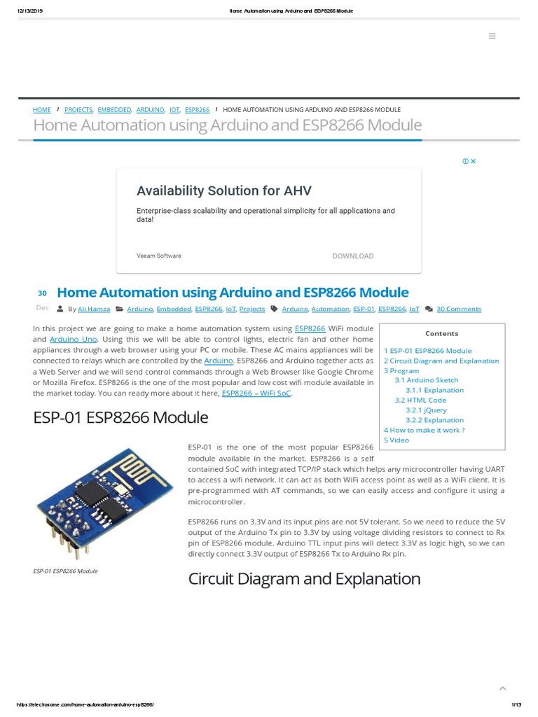 Home Automation Using Arduino and ESP8266 Module | PDF | Arduino ...