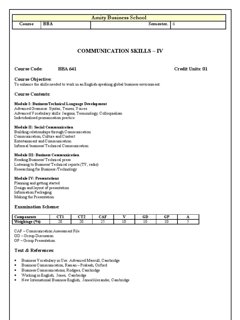 Advanced Communication Skills for BBA | PDF | Business