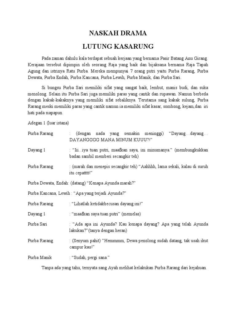 Naskah Drama Lutung Kasarung Xii Mipa 1 | PDF