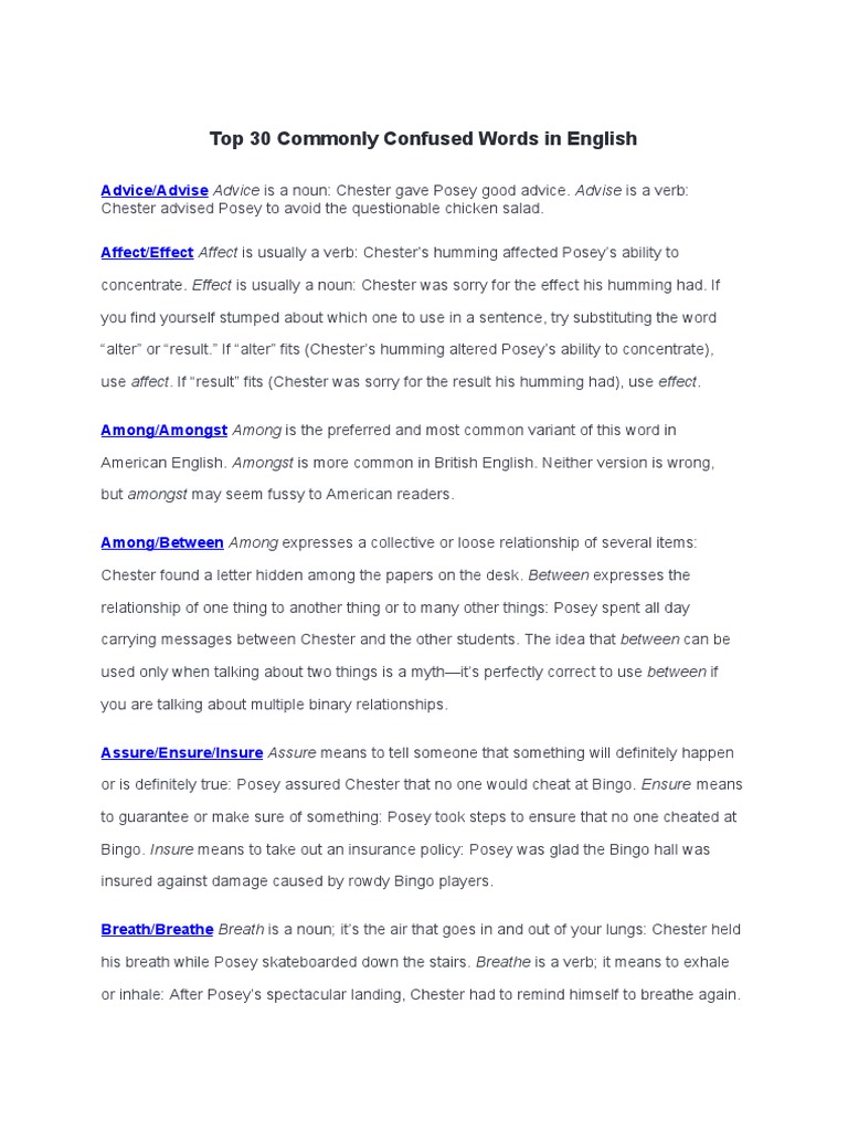 Commonly Confused English Words | PDF | English Language | Verb