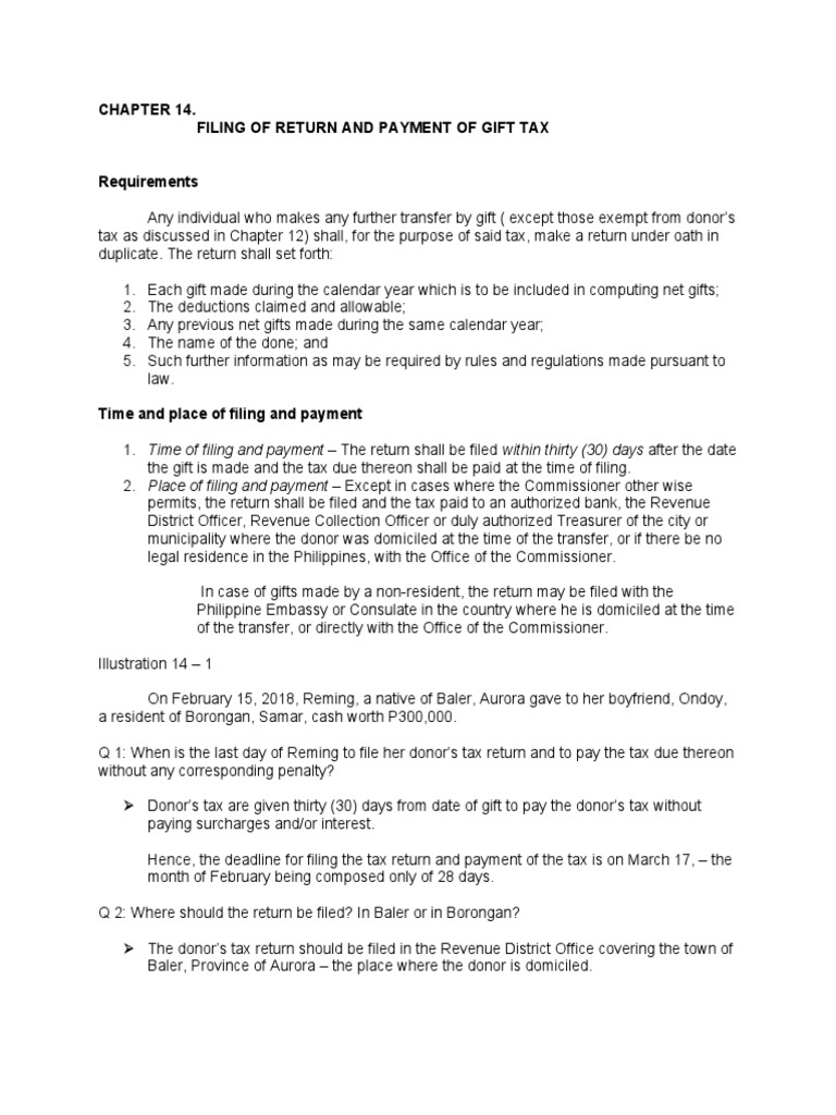 Filing of Return and Payment of Gift Tax | Download Free PDF | Taxes ...